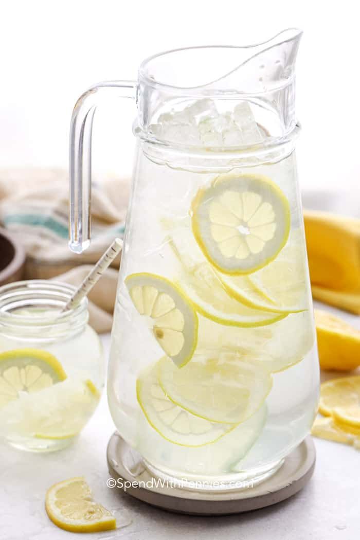 Ice water in a pitcher
